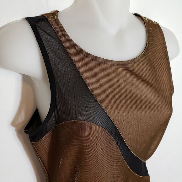 Forever 21 Mini Dress Womens Small Bronze Sleeveless Body Con Black Mesh Zipper - Picture 3 of 8